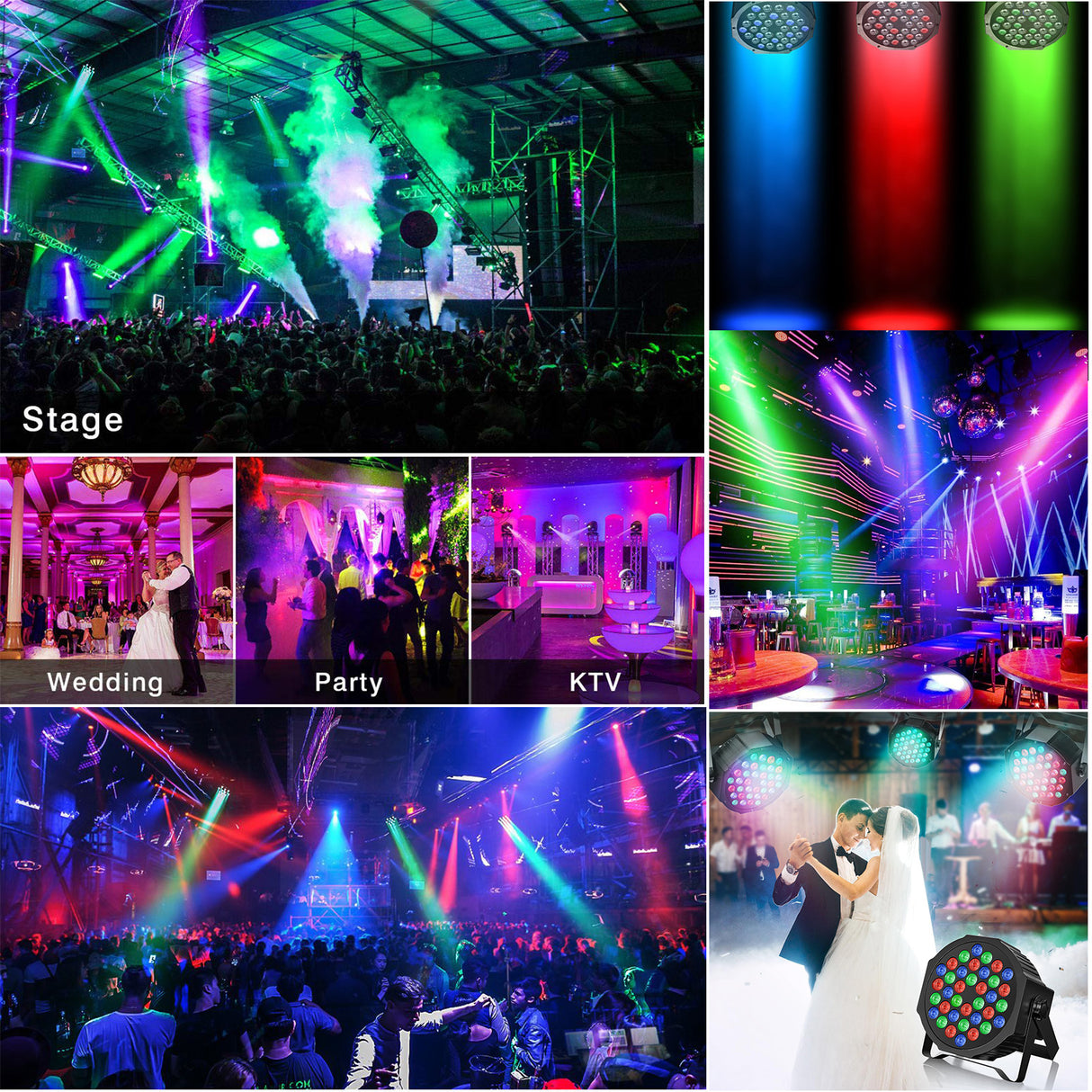 RGB LED Par Lights 36W 9 Modes Sound Activated Remote Control for Events