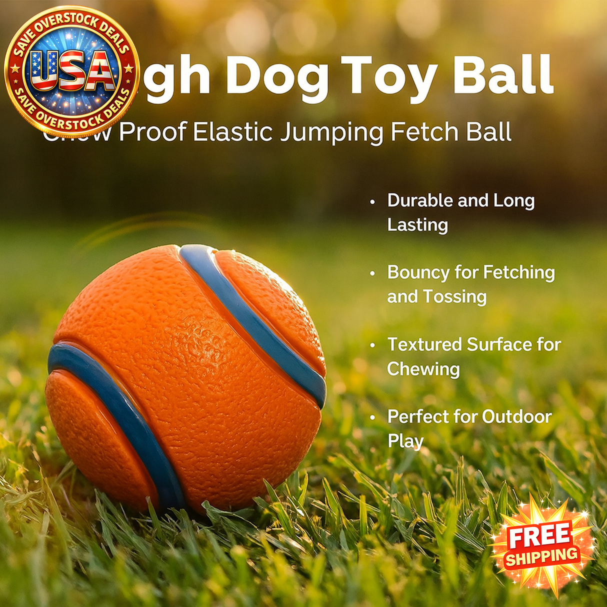 Tough Dog Toy Ball Chew Proof Elastic Fetch Ball for All Dog Sizes