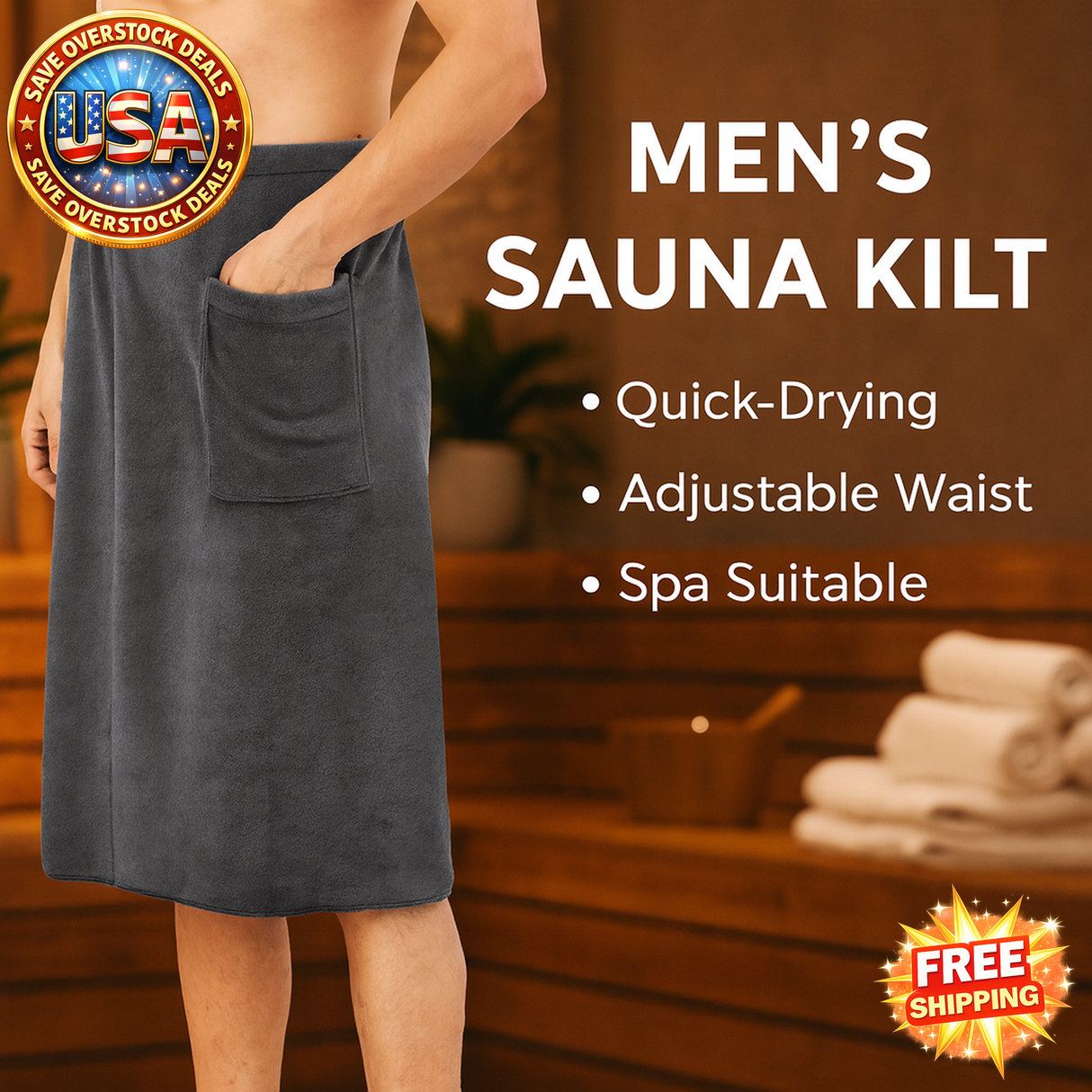 Men's Sauna Kilt Adjustable 70x140cm Quick-Dry Towel for Spa Gym