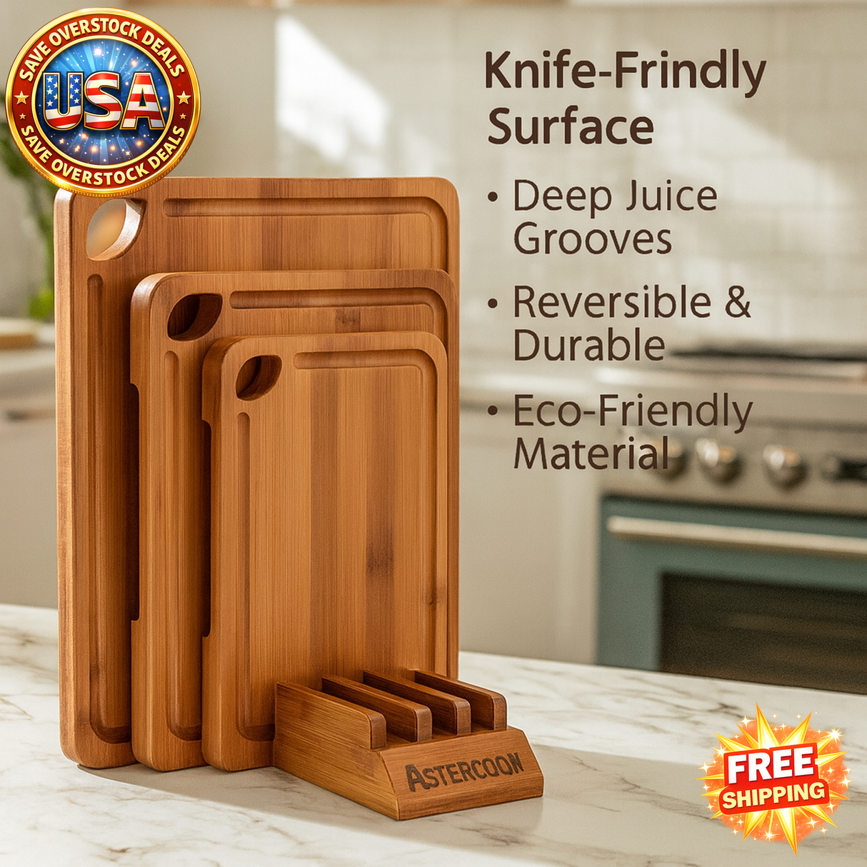 Set of bamboo cutting boards.