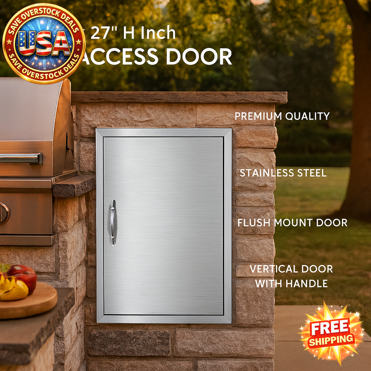 Stainless Steel BBQ Access Door for Outdoor Kitchen 20W x 27H