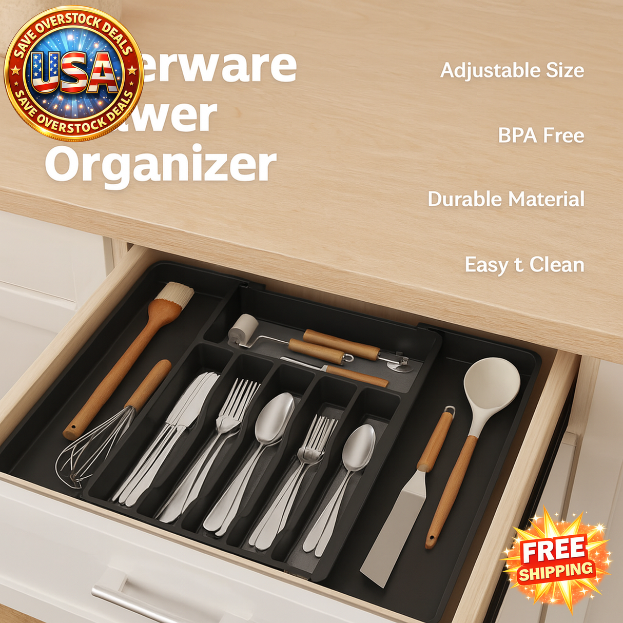 Expandable Silverware Drawer Organizer for Kitchen Storage