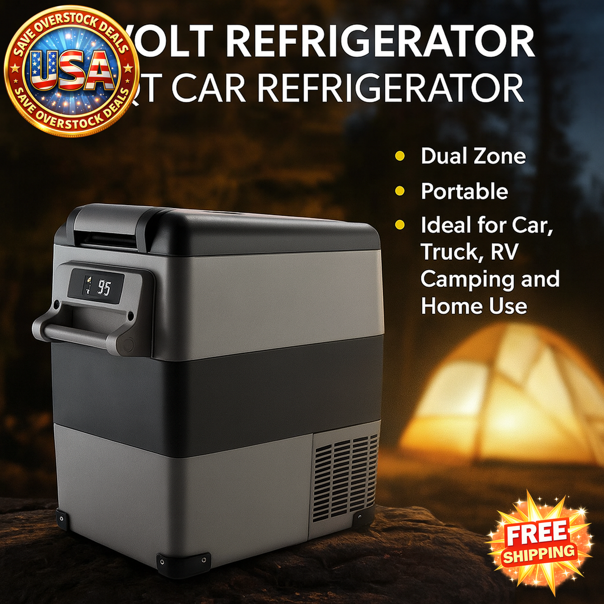 12V Portable Refrigerator Freezer, 58 Qt for Car & Camping