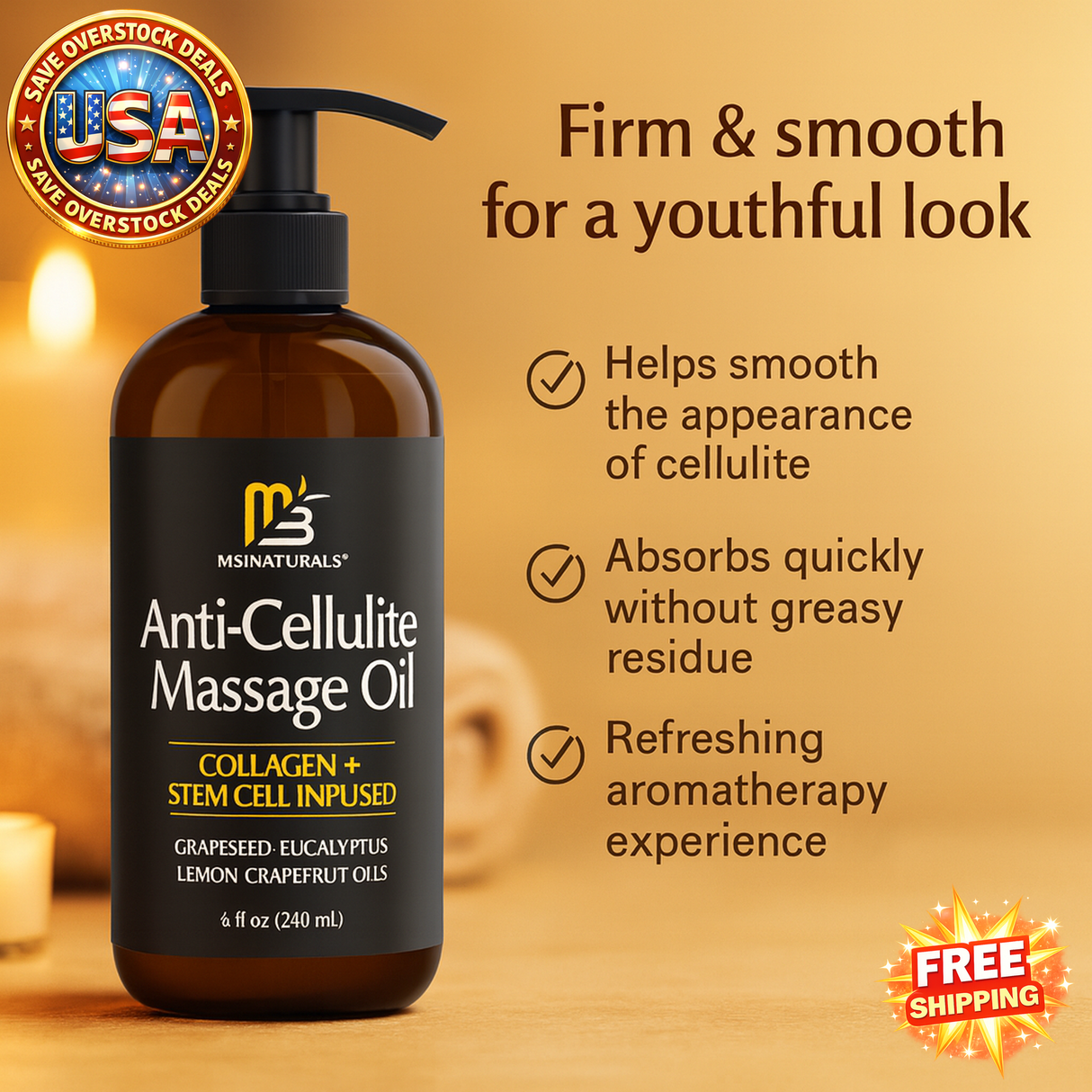 Firming Body Massage Oil with Collagen & Stem Cell - 8 Fl Oz