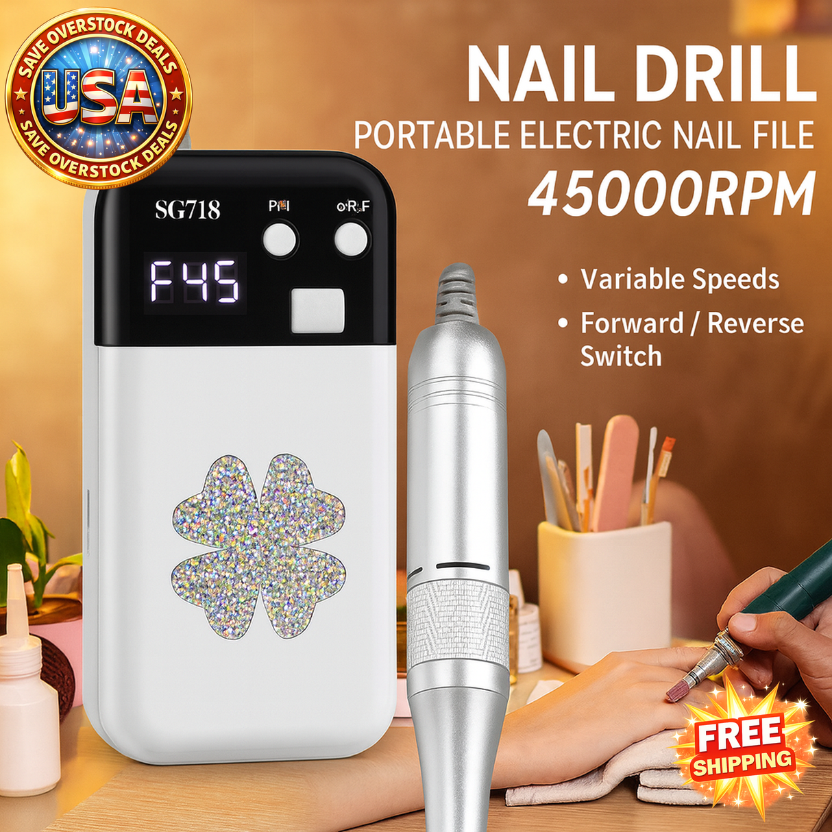 Portable Electric Nail Drill 45000RPM for Manicure