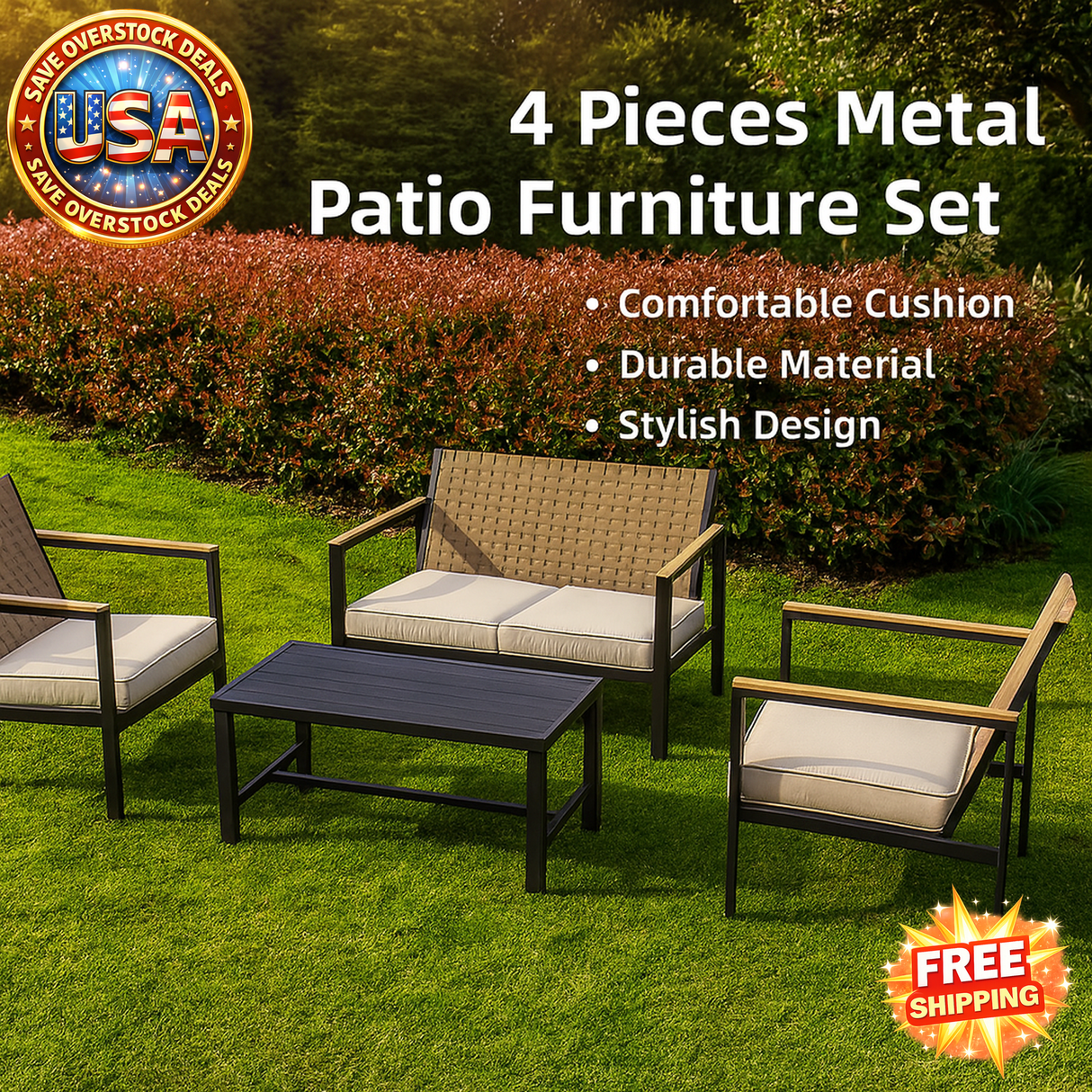 Metal Patio Furniture Set with Cushions for Outdoor Use