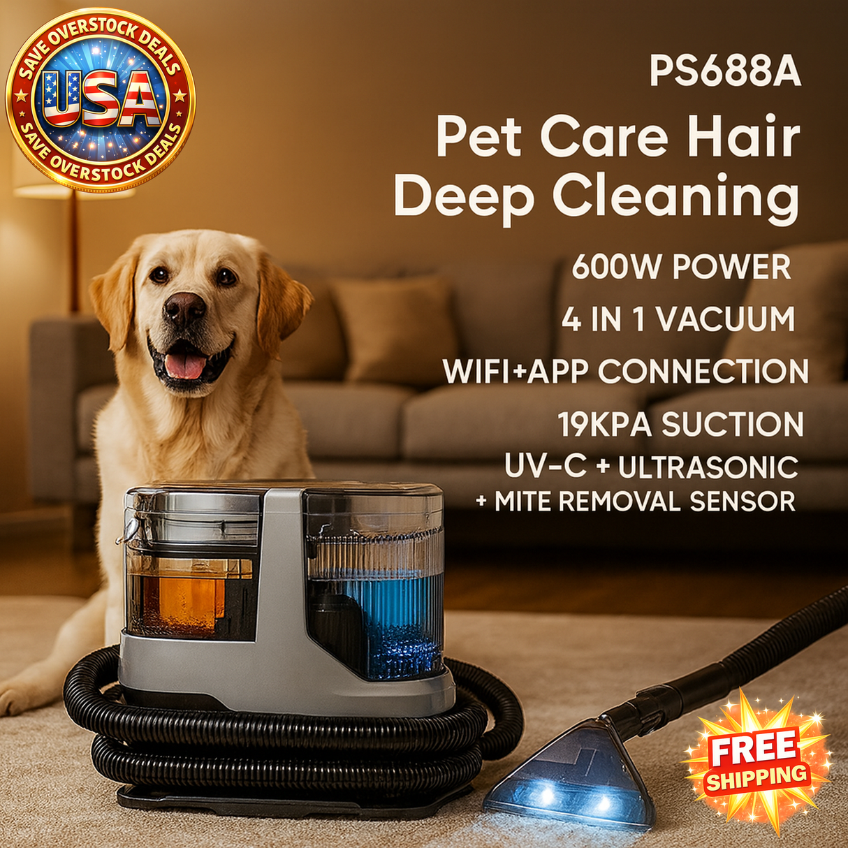 PS688A Steam Vacuum Cleaner with Pet Hair Removal, 600W