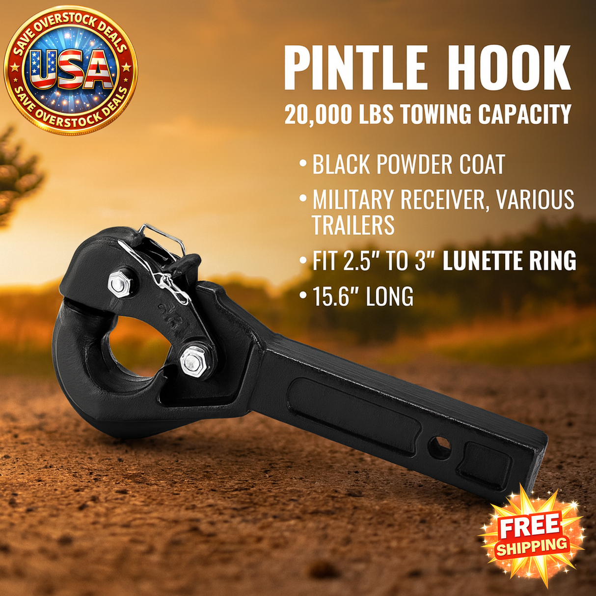 Pintle Hook 20000 lbs Towing Capacity for 2-inch Hitch