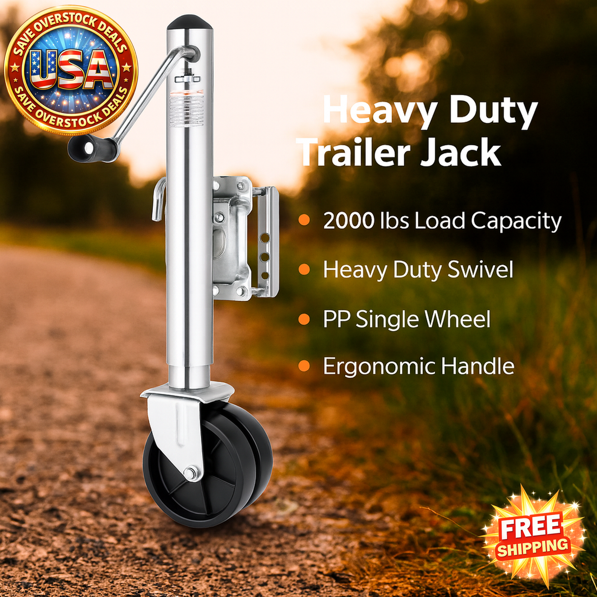 Heavy Duty Trailer Jack with Wheel, 2000 lbs Capacity