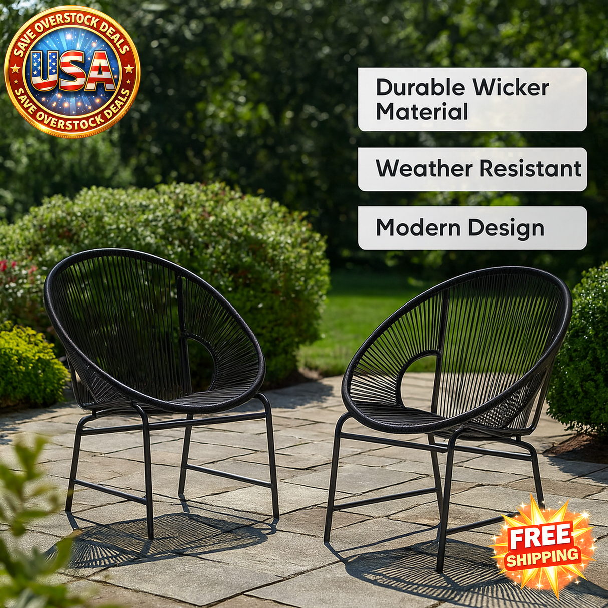 Outdoor Patio Wicker Chair Set of 2 - Modern Garden Seating