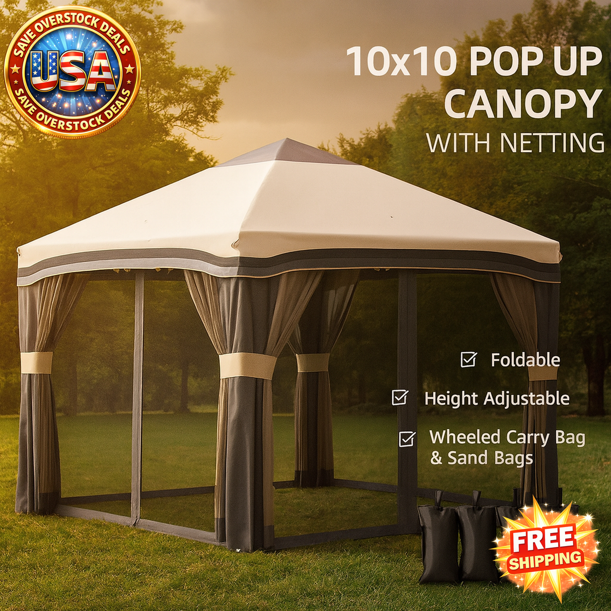 10x10 Pop Up Canopy with Netting and Wheeled Carry Bag