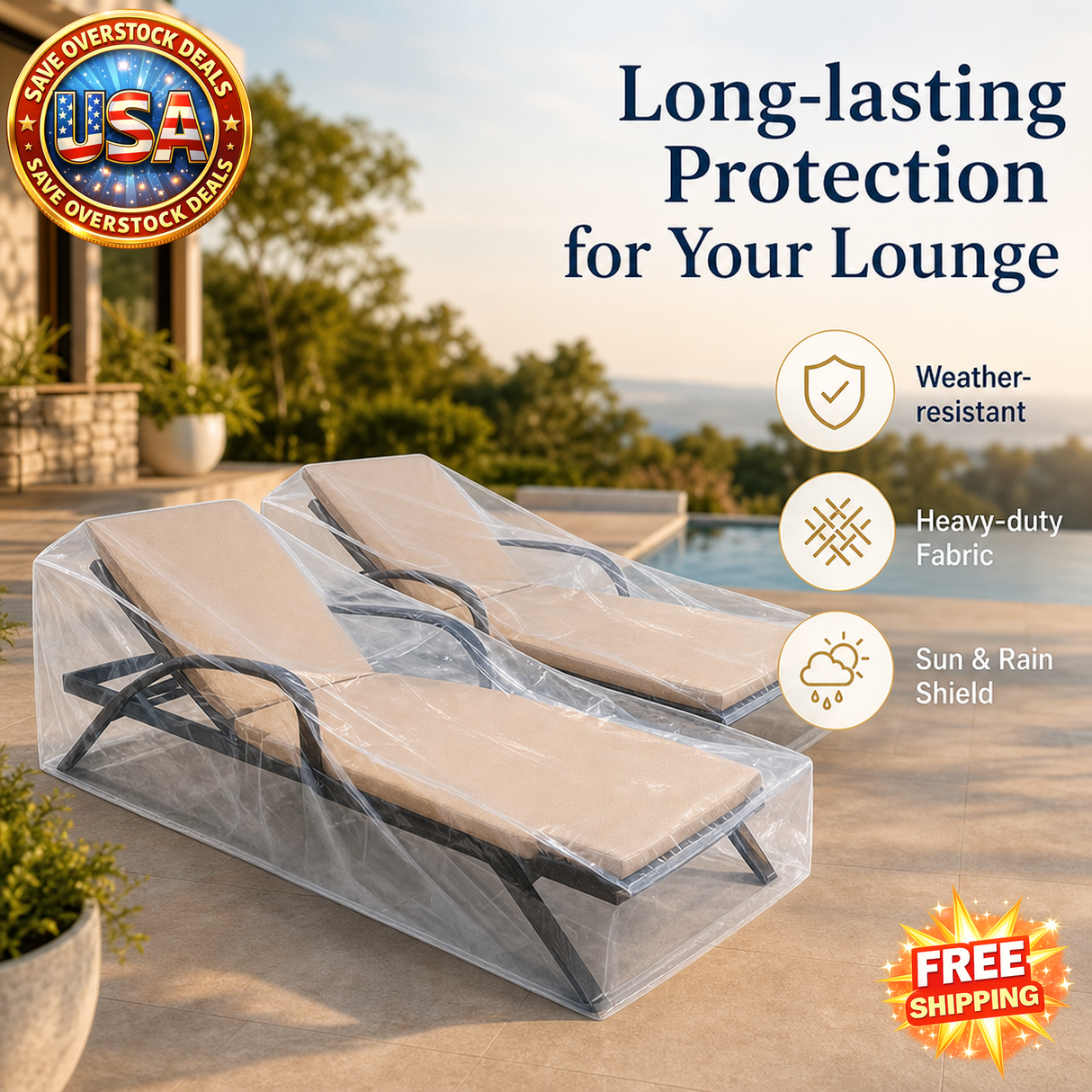 Waterproof Outdoor Chaise Lounge Covers - 2-Pack