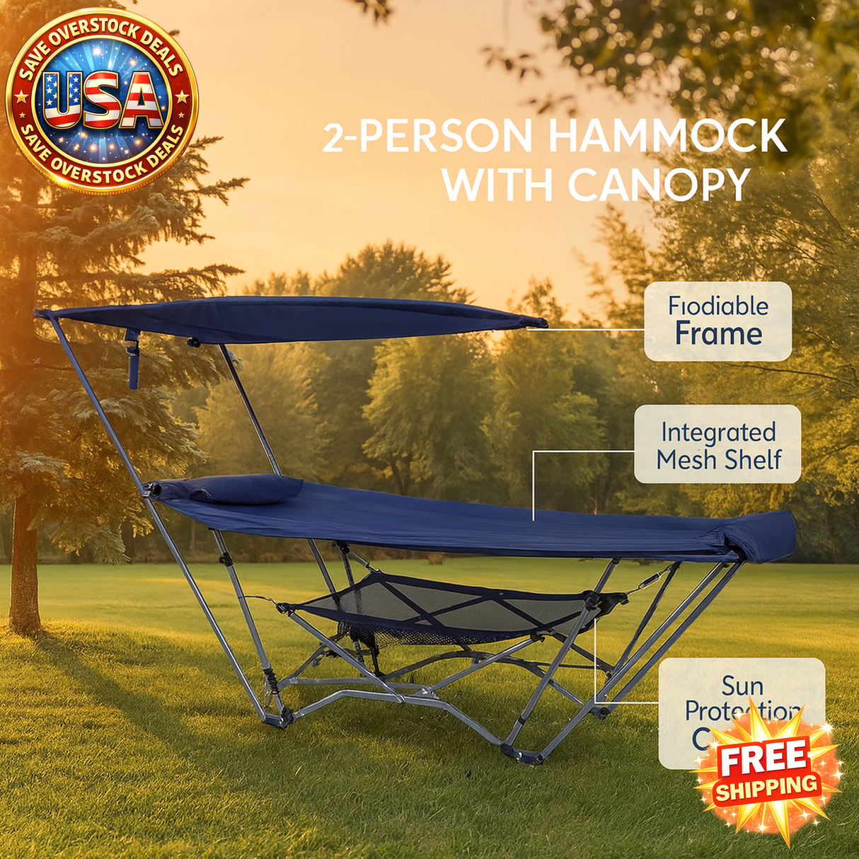 2-Person Hammock with Canopy in Blue for Outdoor Relaxation