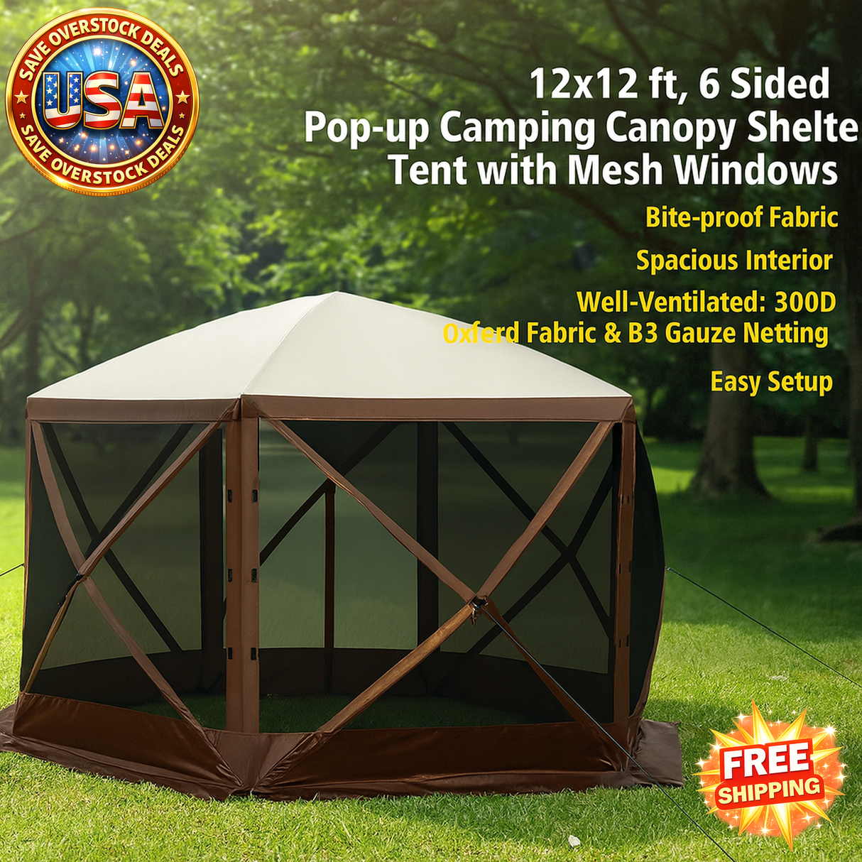 12x12 Gazebo Screen Tent with Mesh Windows for Camping
