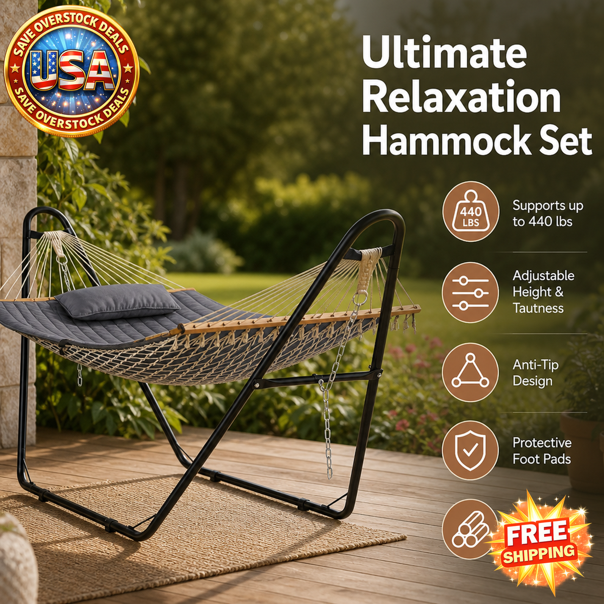 Heavy Duty Hammock with Stand for Outdoor Relaxation