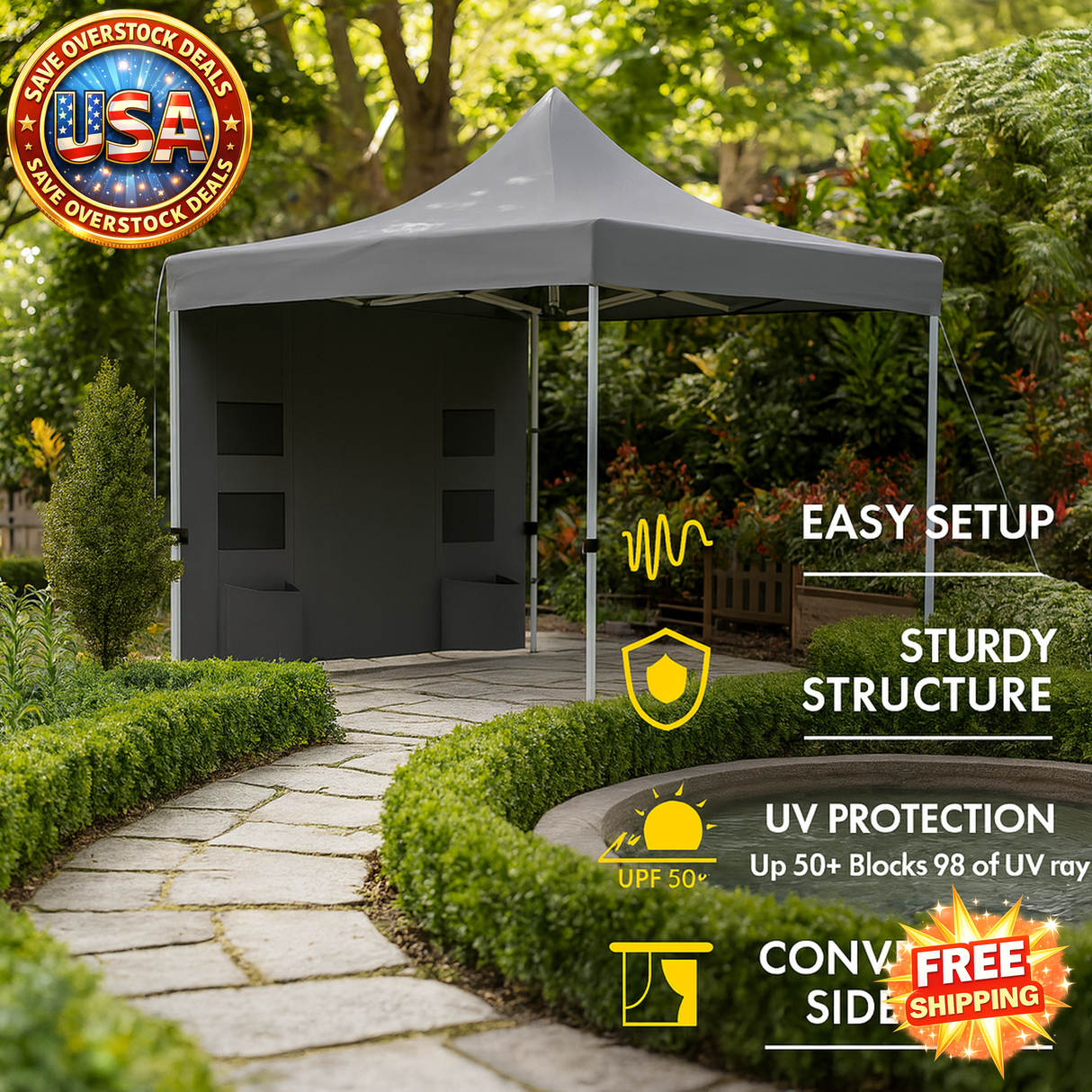 Gray Pop Up Canopy Tent with UV Protection and Stability