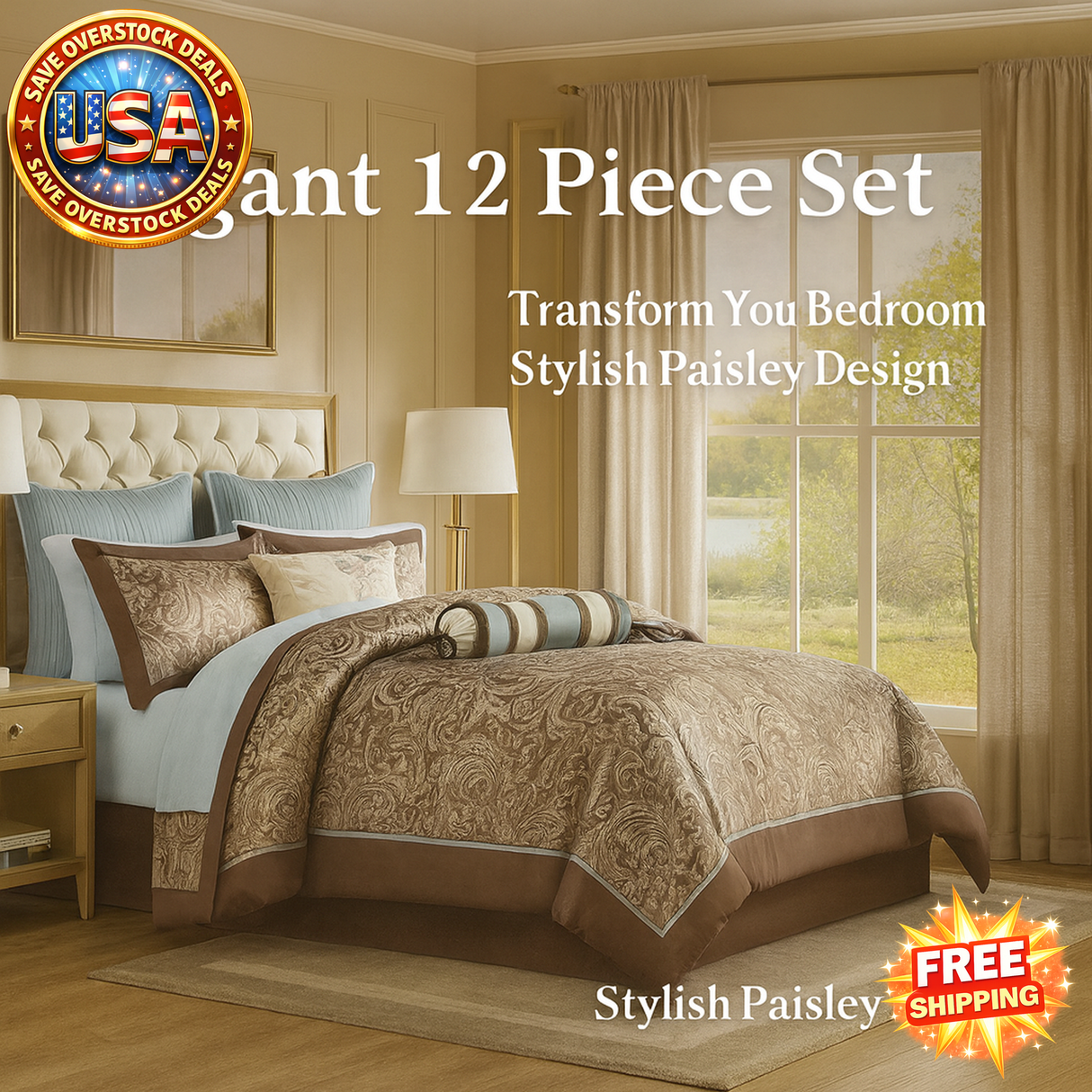 12 Piece Comforter Set with Cotton Sheets - Elegant Design