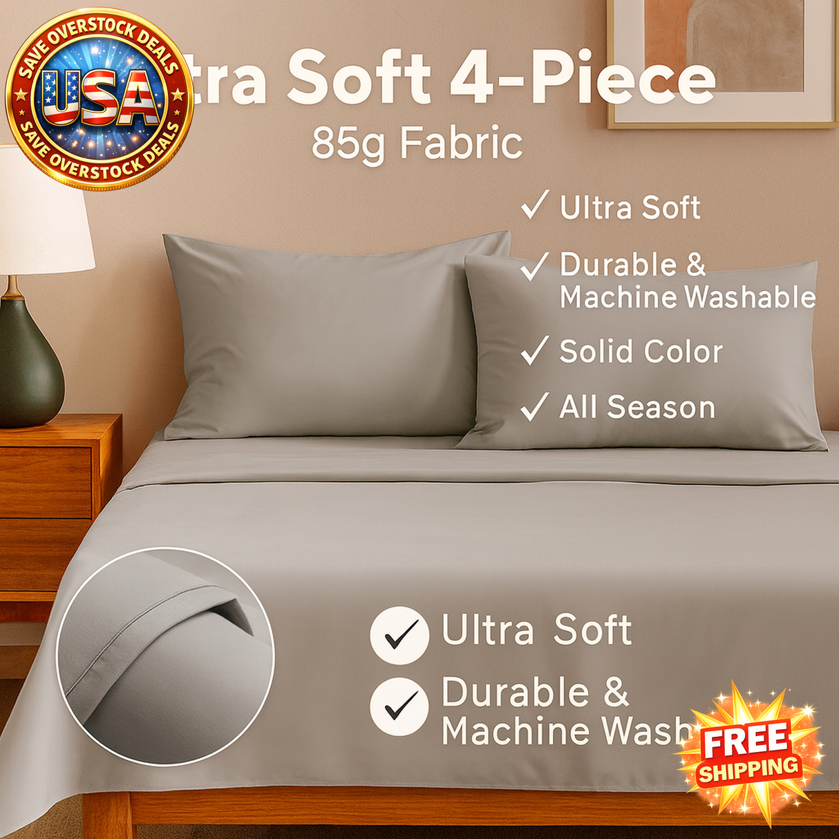 Ultra-Soft 85g Cozy Bed Sheet & Pillowcase Set | 4-Piece | All Seasons