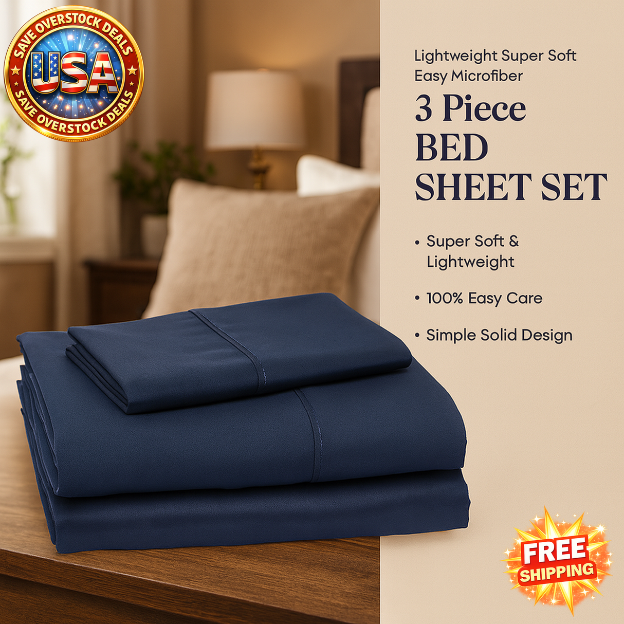 Lightweight Microfiber 3 Piece Cozy Bed Sheet Set for Home