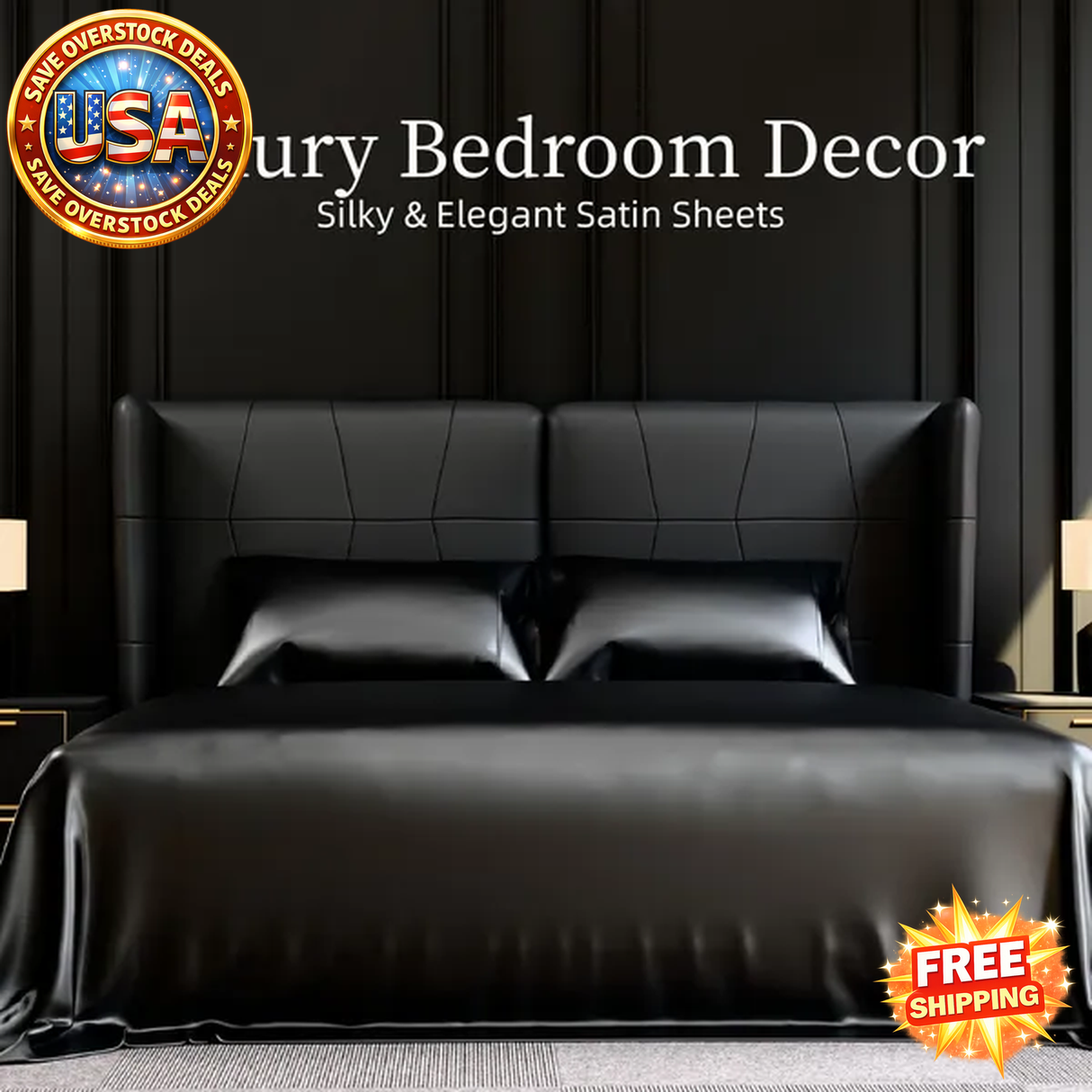 Luxurious Black Satin Queen Bed Sheets Set - 4 Piece Silky Bedding with 15 Inch Deep Pocket for Comfortable Cozy Sleep