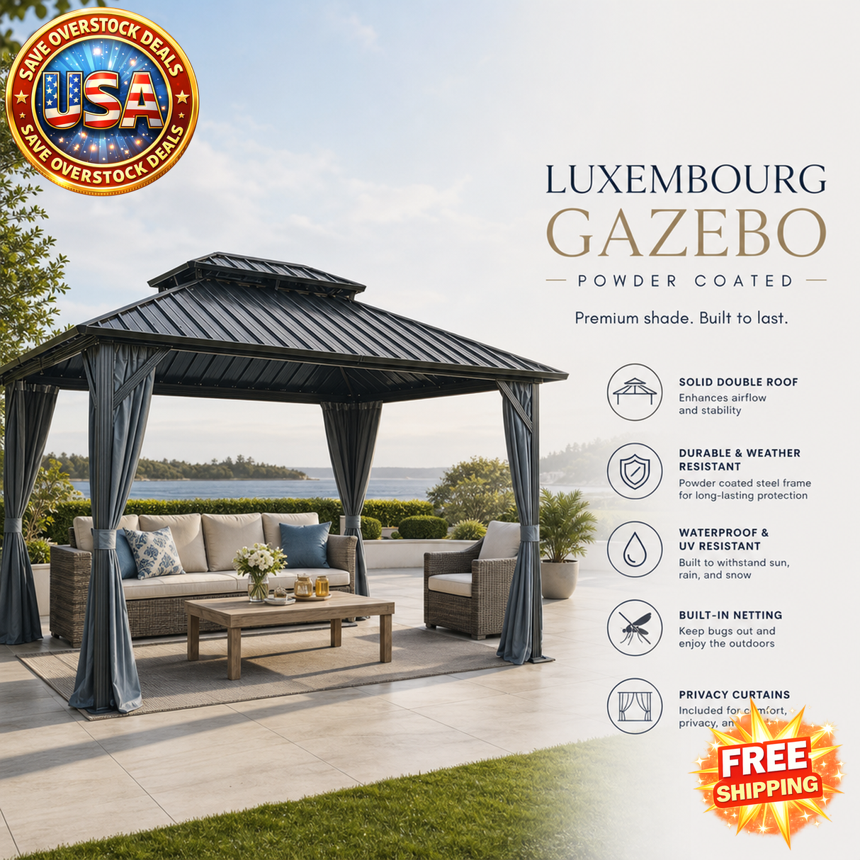 Luxembourg Gazebo - Powder Coated Outdoor Canopy
