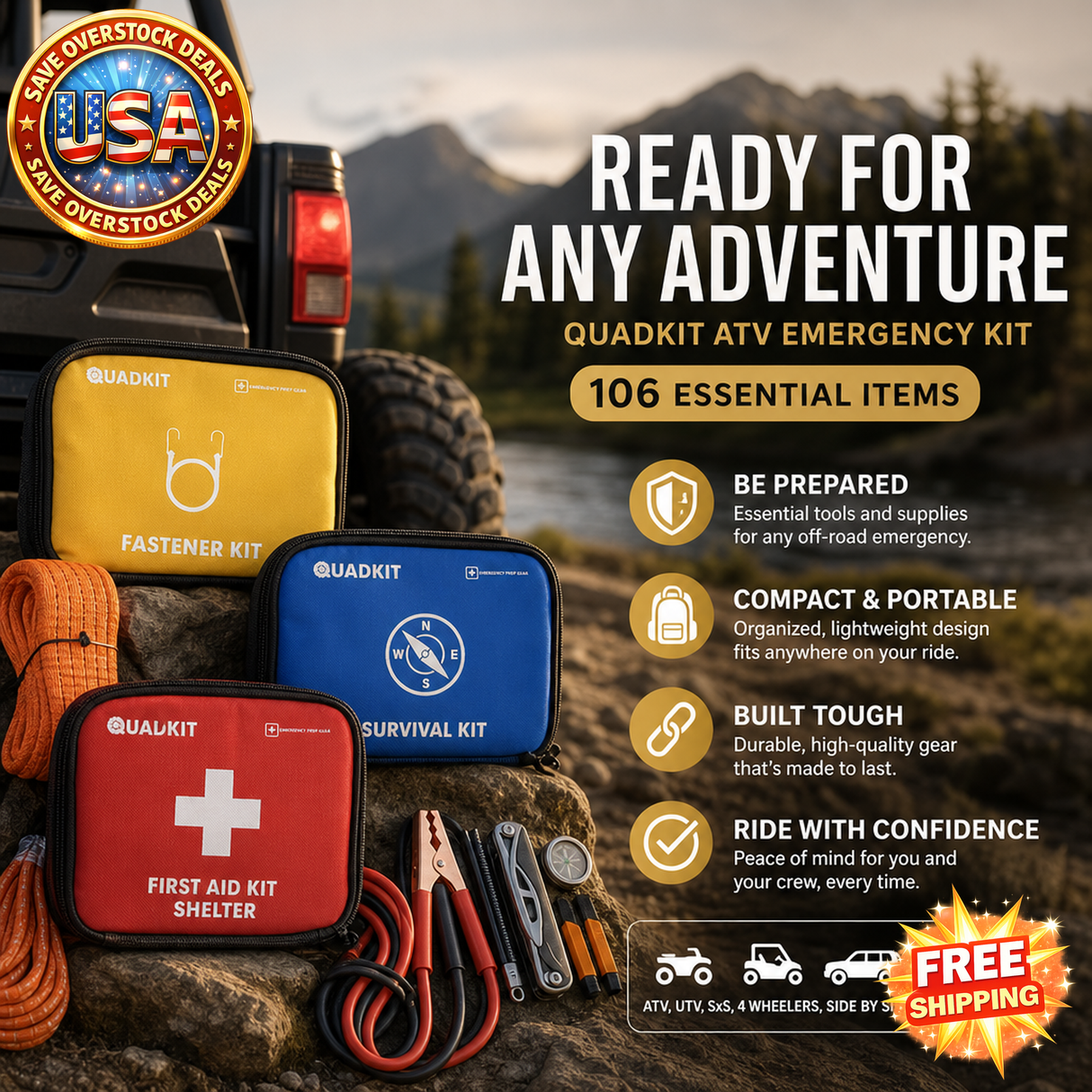 QUADKIT ATV Emergency Kit - 106 Essential Items for Off-Road
