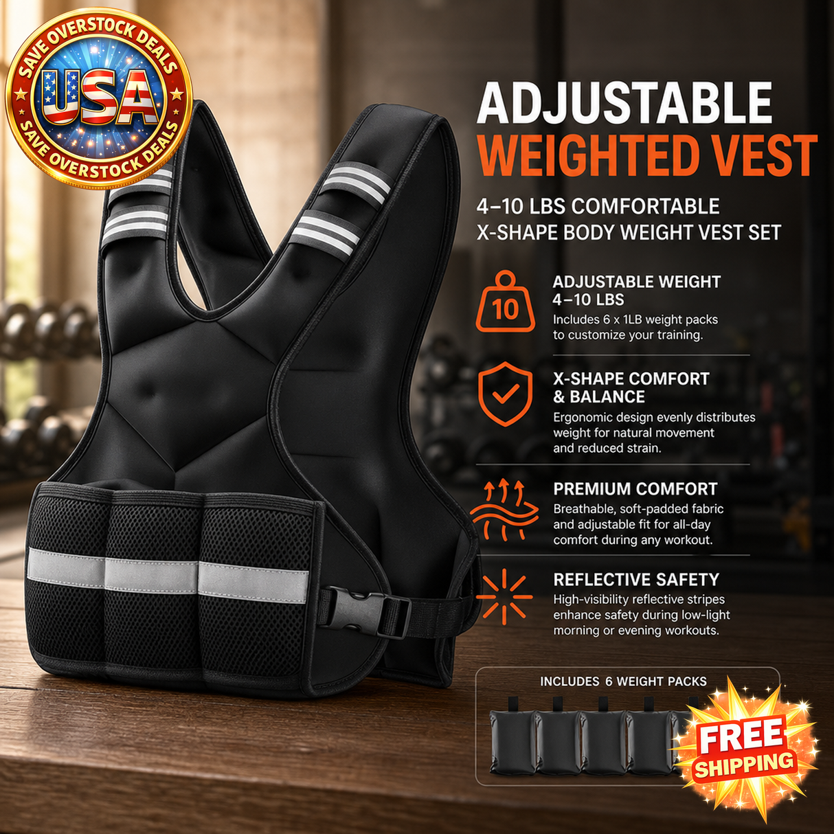 Adjustable Weighted Vest 4-10 lbs for Strength Training