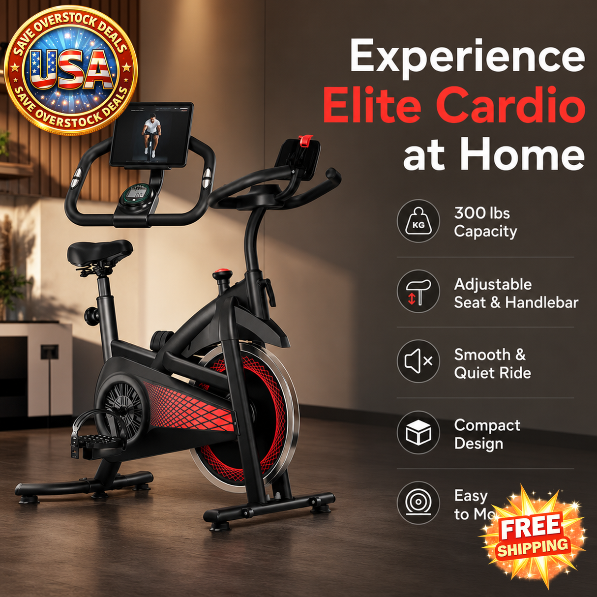 Indoor Exercise Bike with Adjustable Seat for Home Gym
