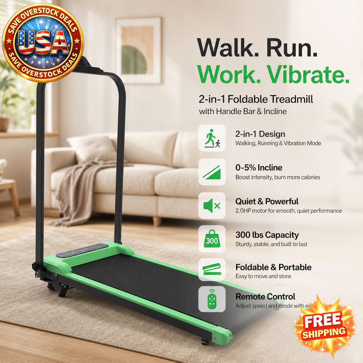 Foldable Treadmill with Handle Bar & Incline for Home Use