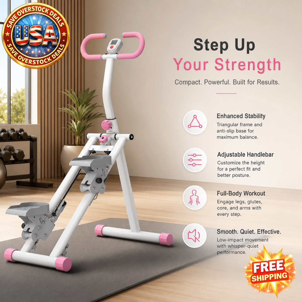 Stair Stepper Vertical Climber for Full-Body Workout - Pink
