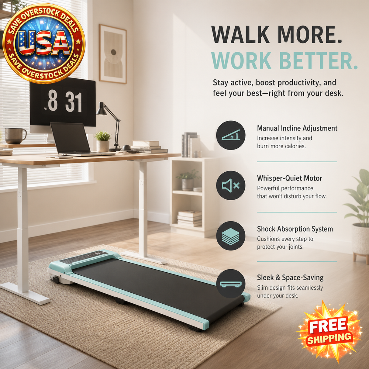 Portable Under Desk Treadmill with Remote Control