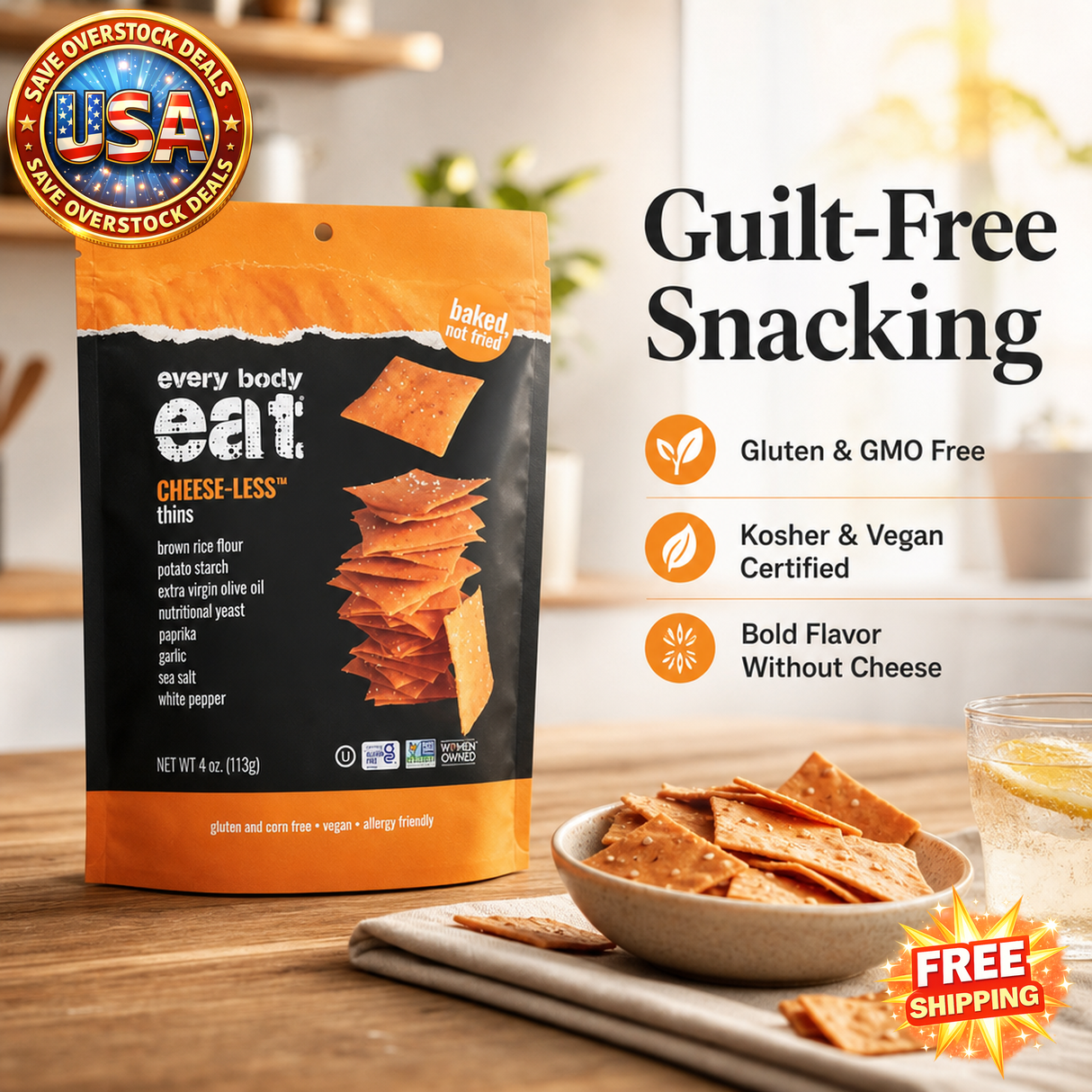 Every Body Eat Cheese-less Snack Thins - Case of 6