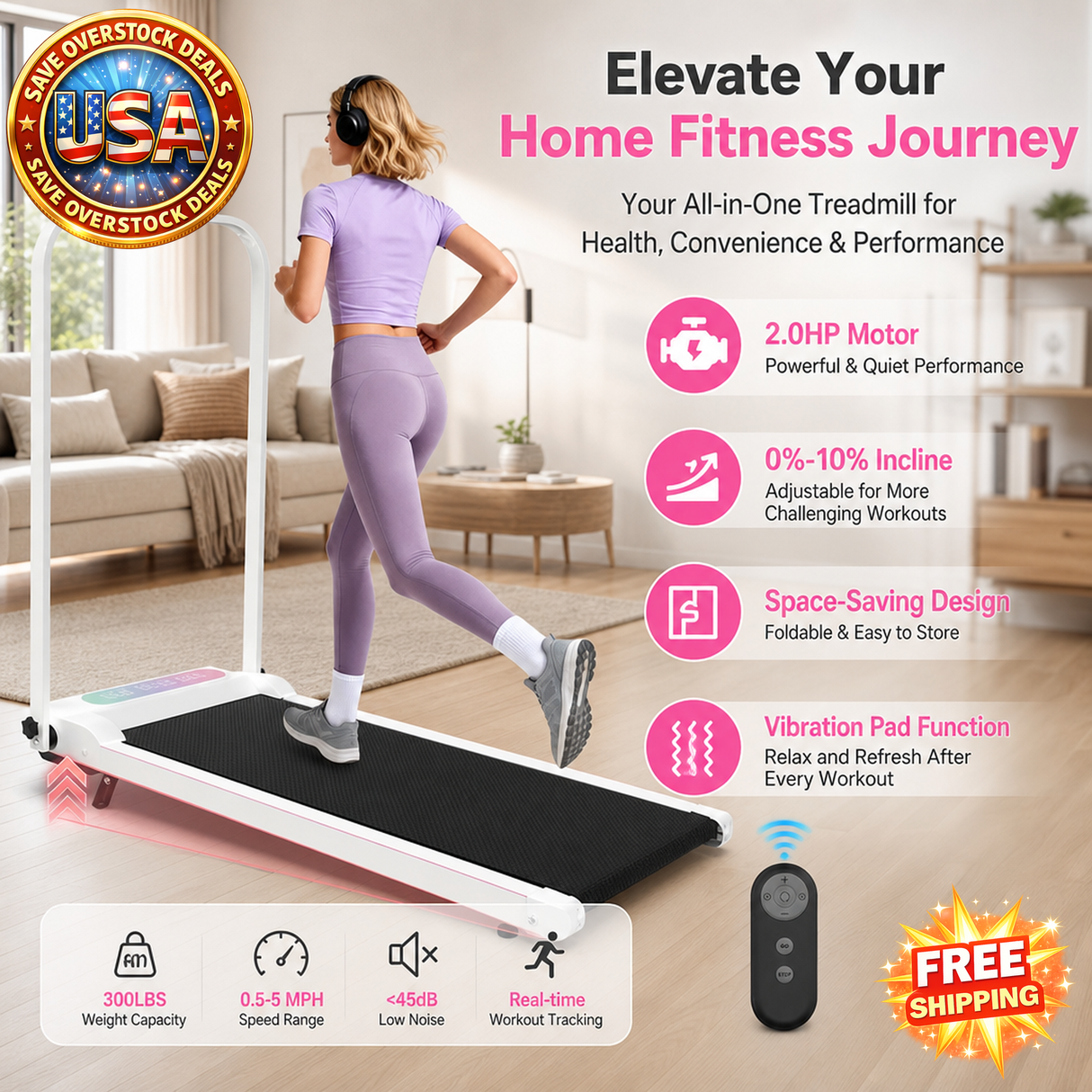 Foldable Treadmill with Handle Bar & Incline, Portable Under Desk Walking Pad