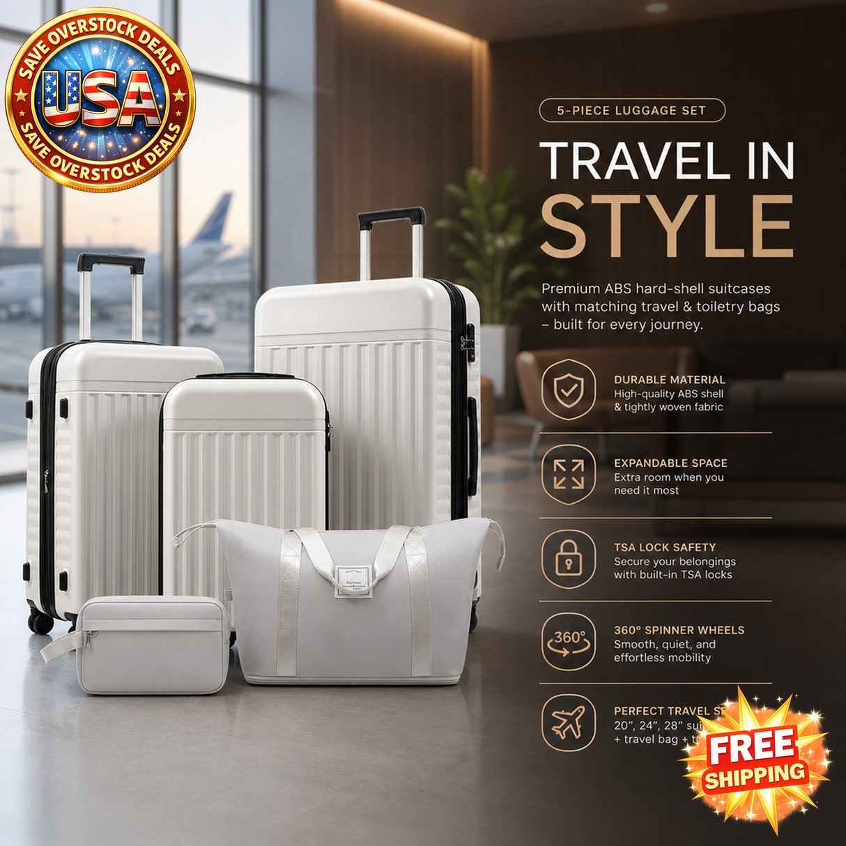 5-Piece Hardside Luggage Set with Spinner Wheels and TSA Lock
