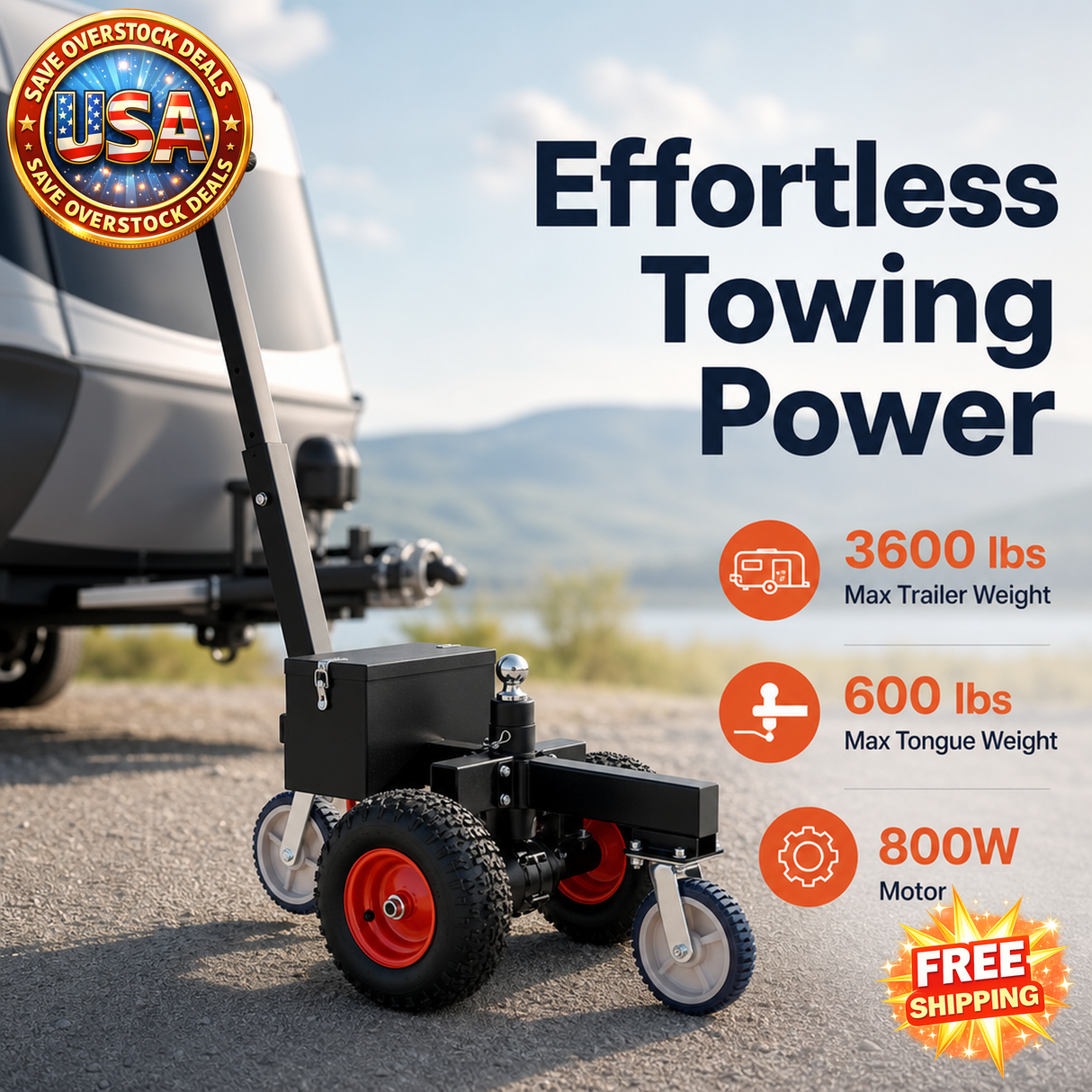 Electric Trailer Dolly 3600 lbs Capacity with 2 Hitch Balls