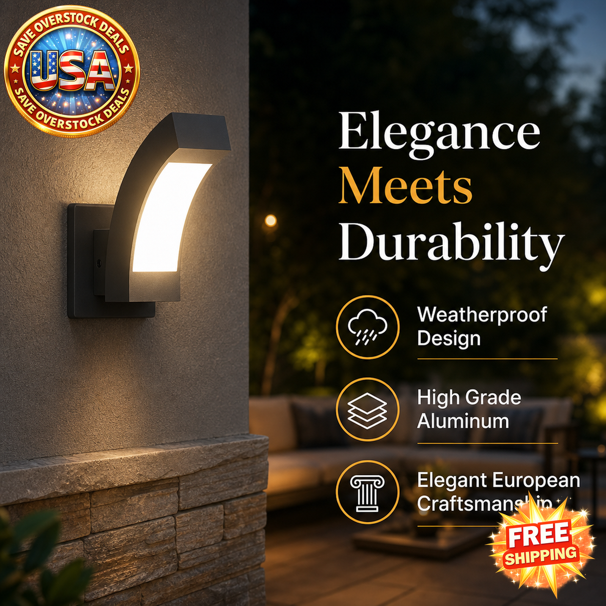 Inowel Modern LED Outdoor Wall Sconce - Waterproof Aluminum Light