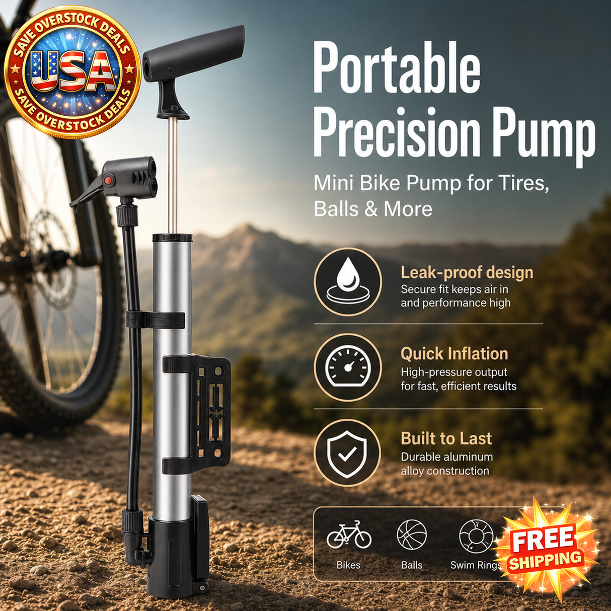 Portable Mini Bike Pump with Mount Frame for Easy Inflation