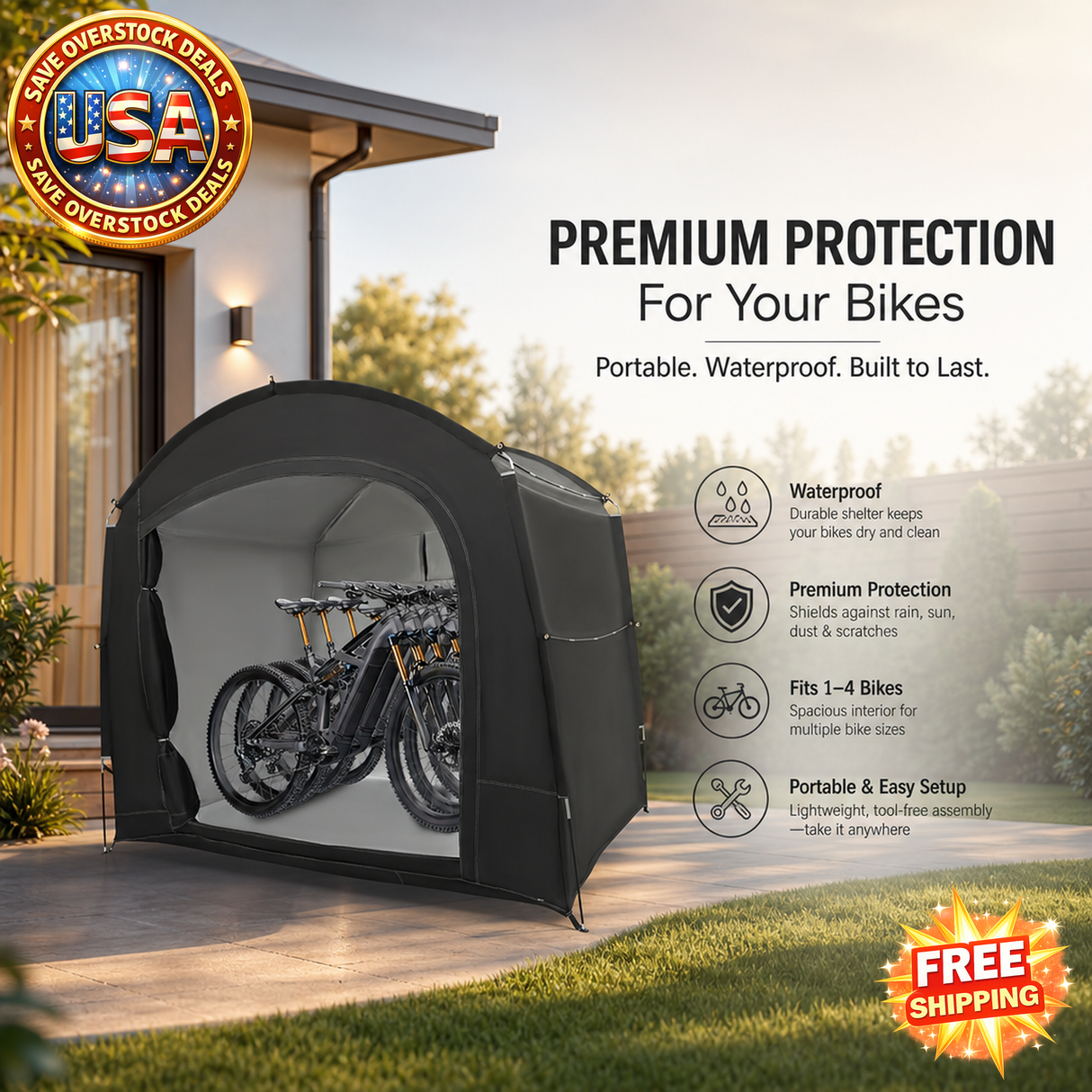 Portable Waterproof Bike Storage Shed for 1-4 Bikes