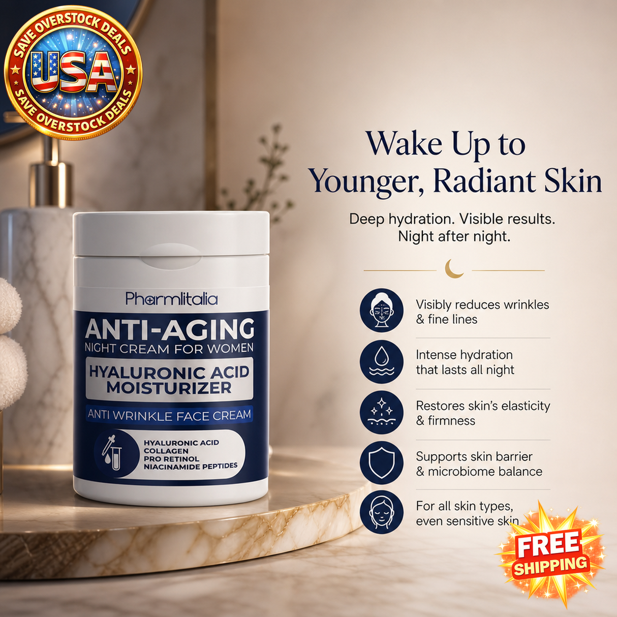 Retinol Night Cream with Hyaluronic Acid and Niacinamide, 50ml