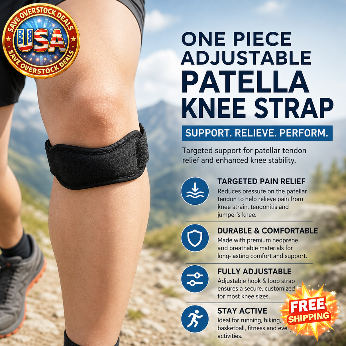 Adjustable Patella Knee Strap Brace for Sports and Activities