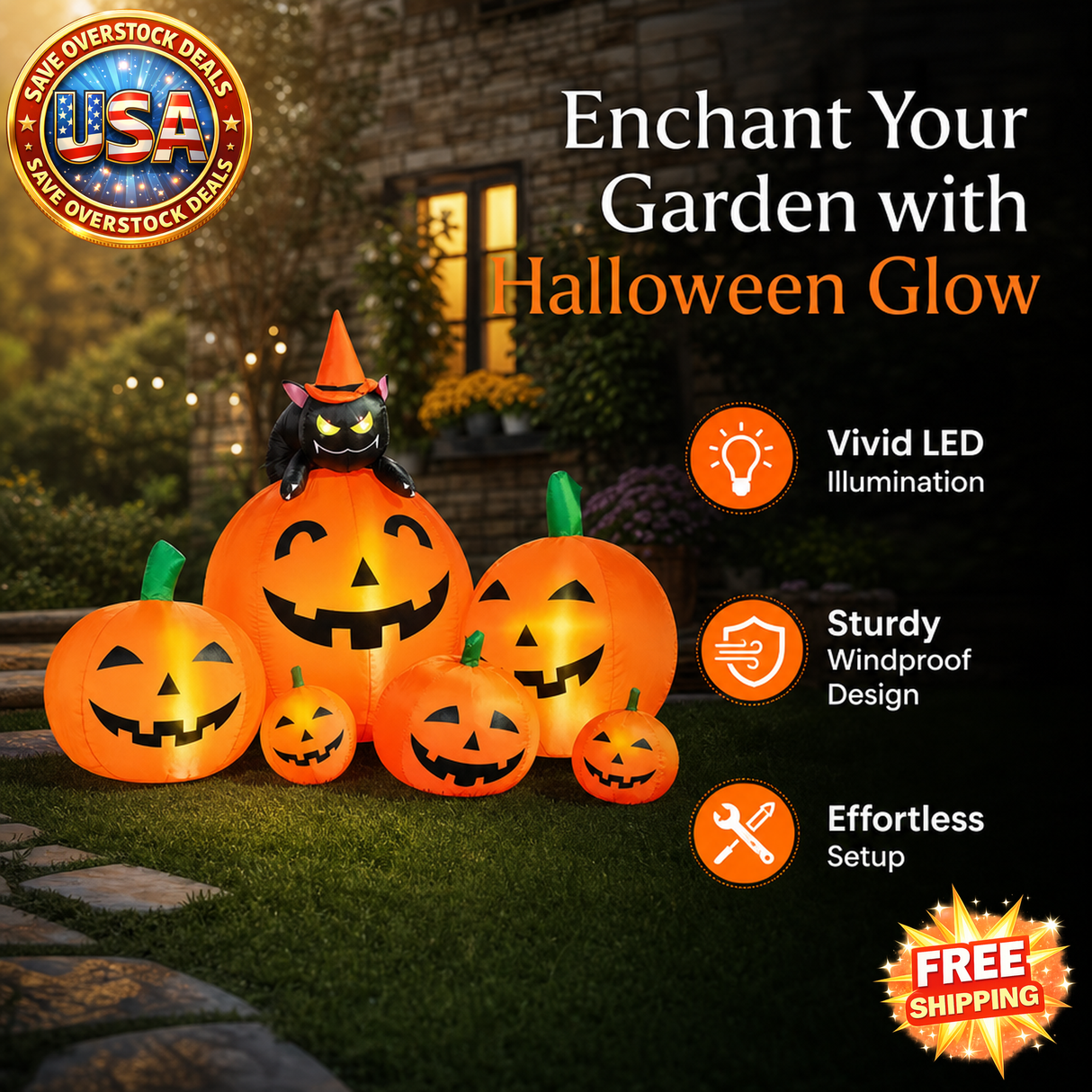 7 FT Halloween Inflatable Pumpkin Decoration with Witch's Cat