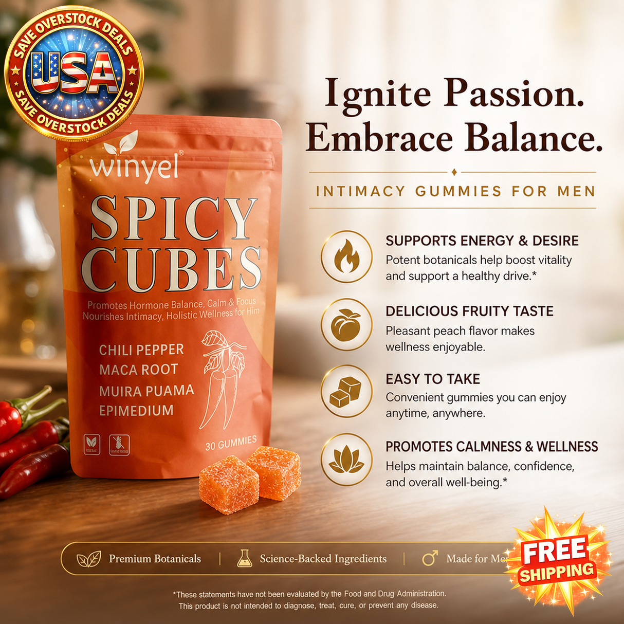 Intimacy Gummies with Chili Pepper and Maca Root, Peach Flavor