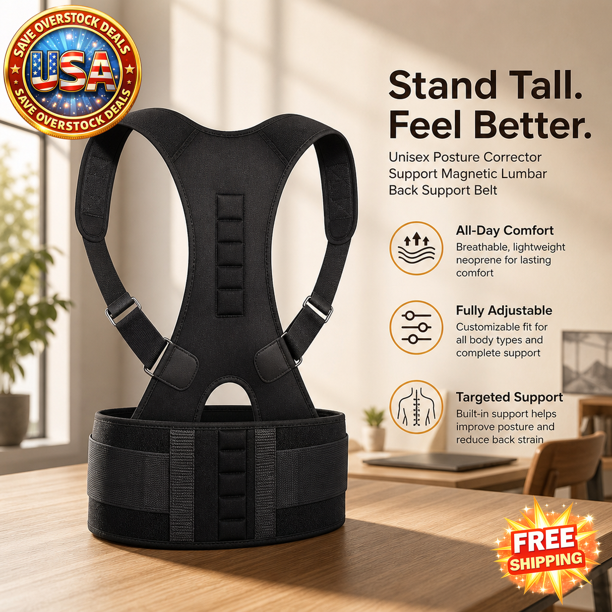 Unisex Adjustable Lumbar Back Posture Corrector Support Belt