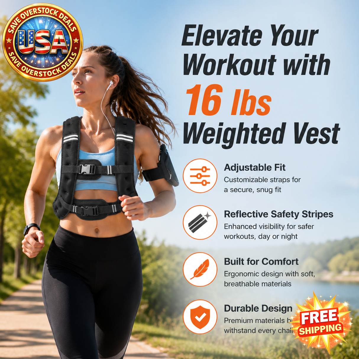 16 lbs Adjustable Weighted Vest for Strength Training and Fitness