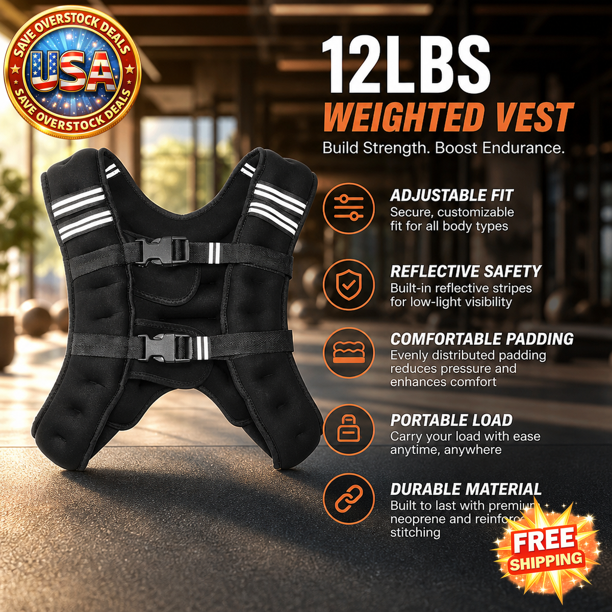 12 lbs Adjustable Weighted Vest for Strength Training and Fitness