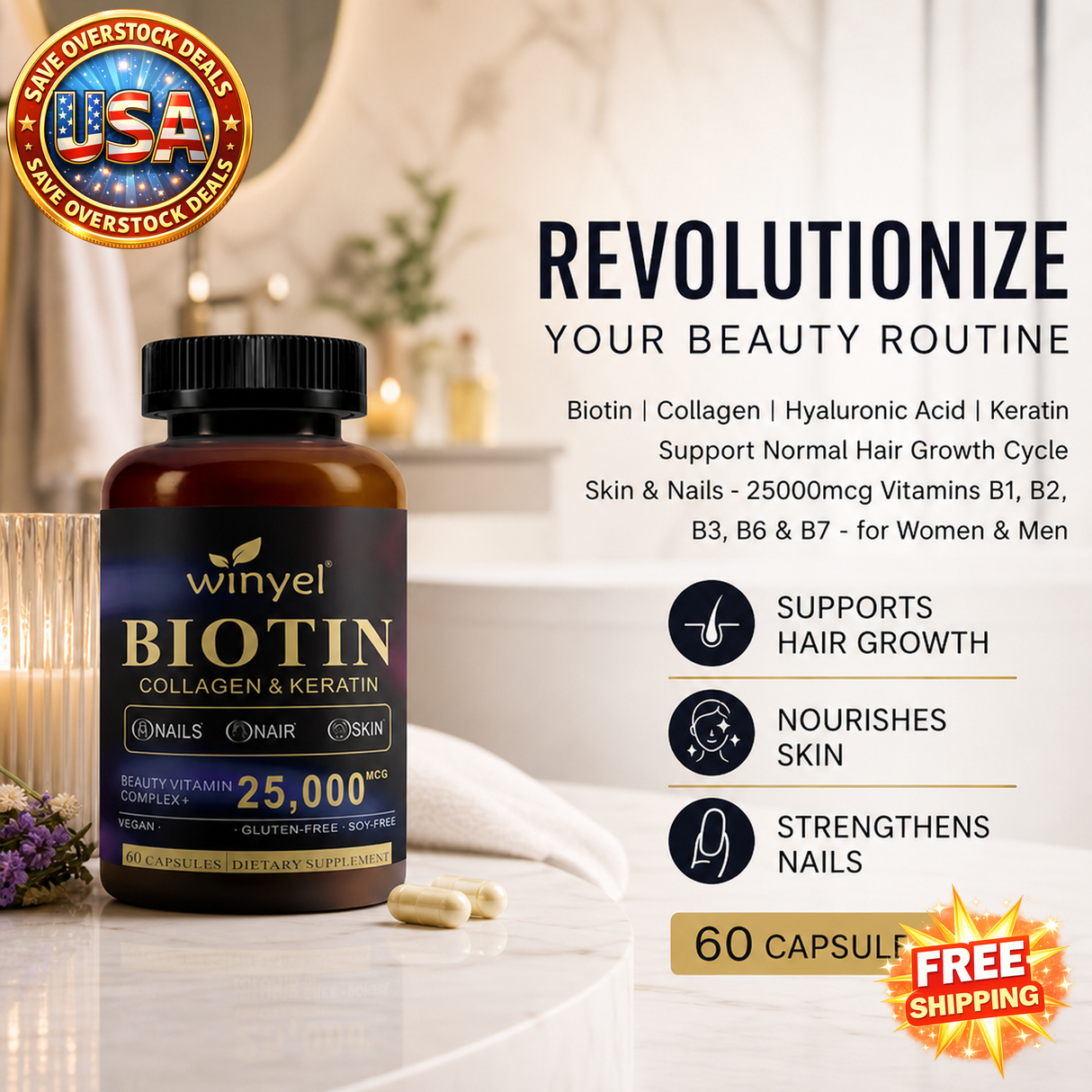 Biotin Collagen Hyaluronic Acid Keratin Capsules for Hair Skin Nails