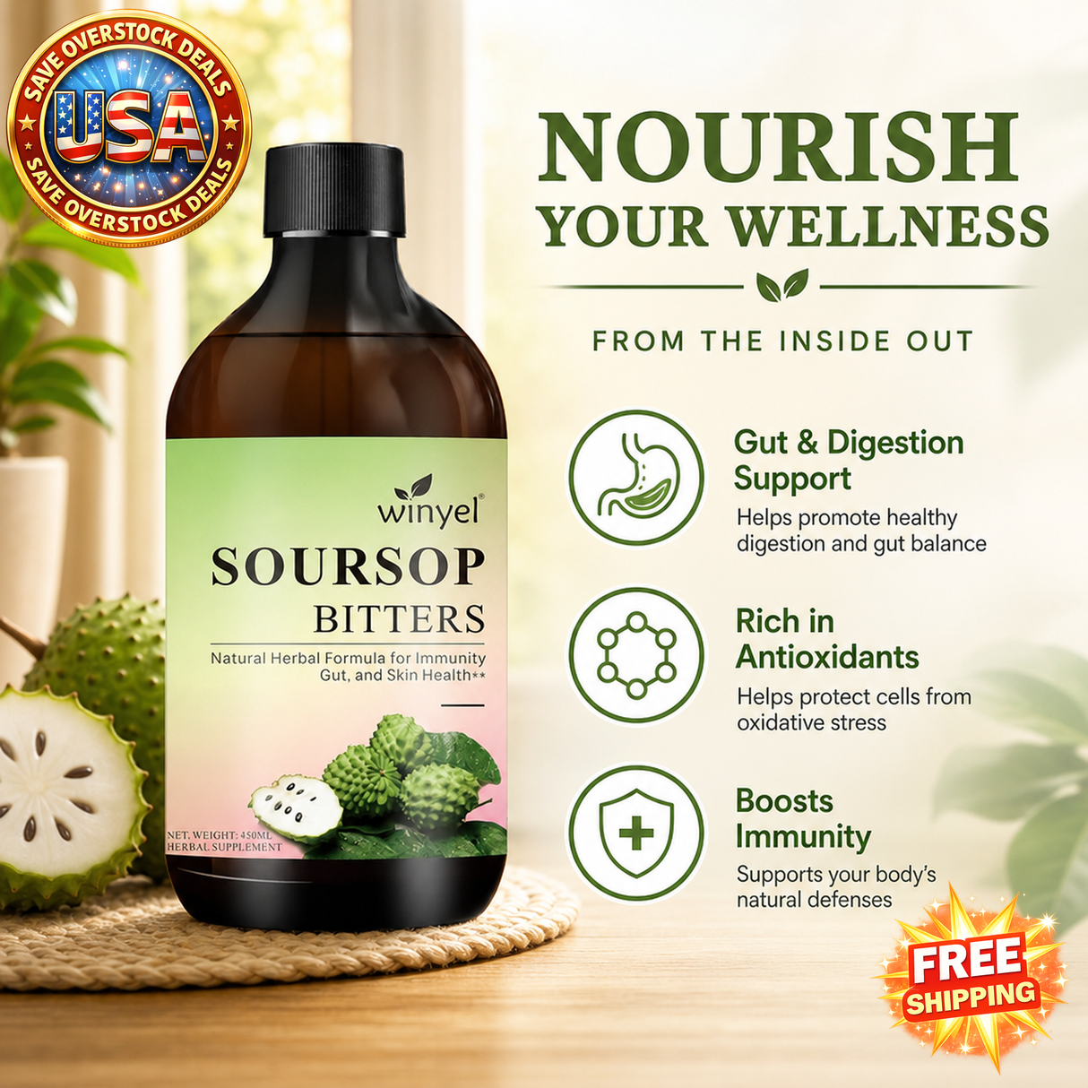 Soursop Liquid Herbal Blend with Moringa and Turmeric, 450ml