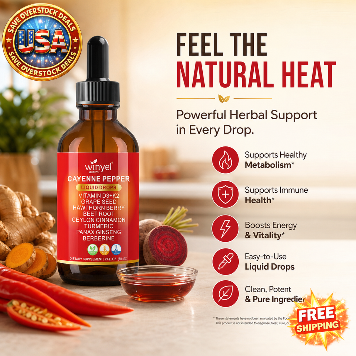 WINYEL Cayenne Pepper Drops Herbal Supplement, 60ML
