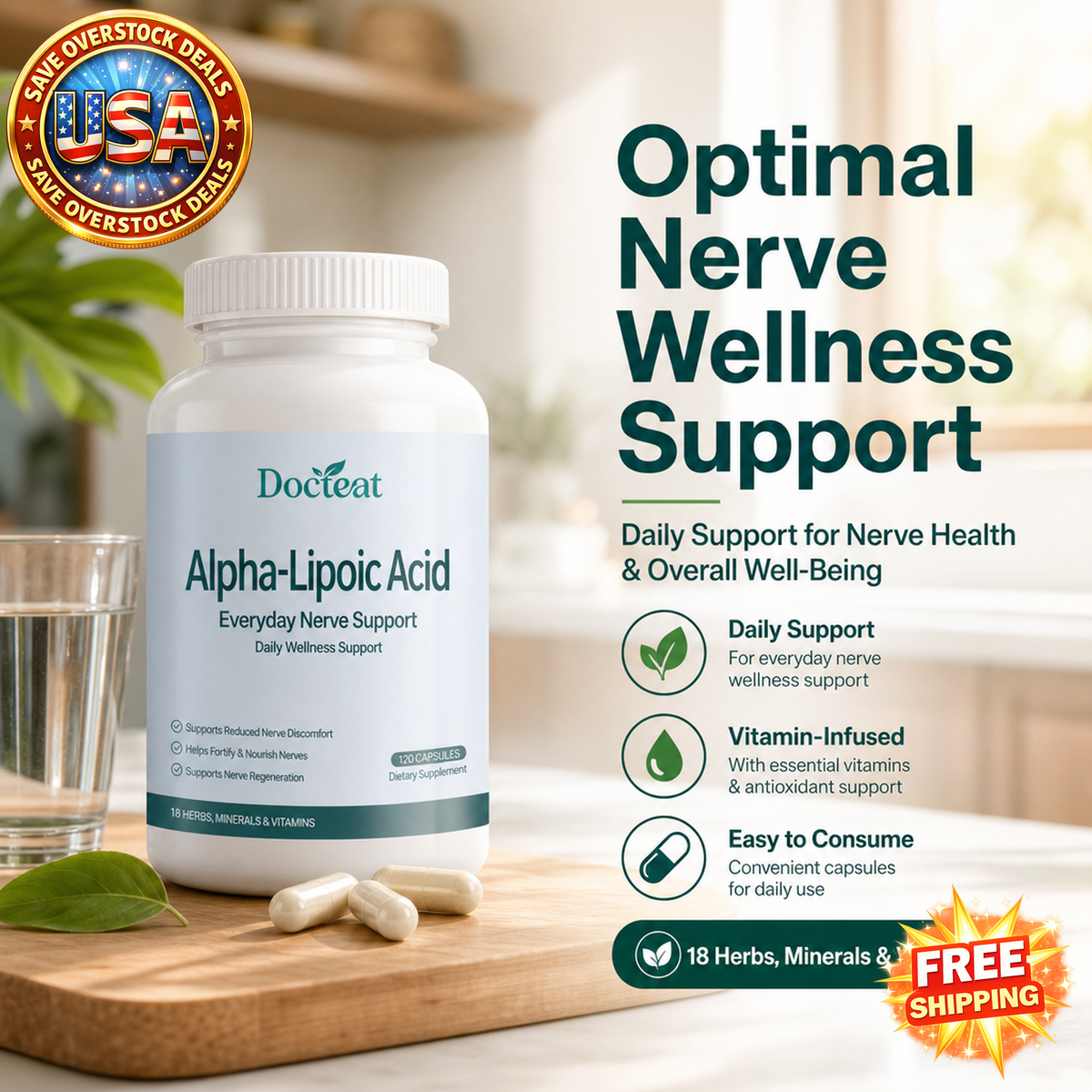 Docteat Alpha-Lipoic Acid Nerve Support Capsules with Vitamins
