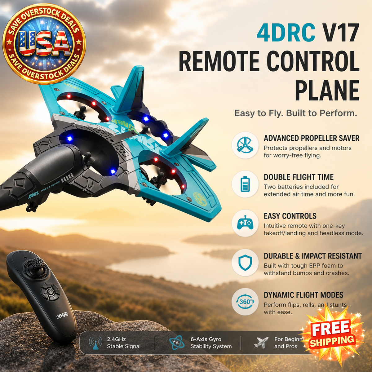 4DRC V17 Remote Control Plane with Gravity Sensing and LED Lights